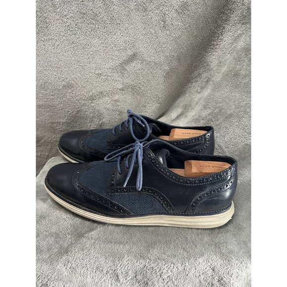 Cole Haan Shoes Men Sz 13 Navy Blue Grand Shortwing Wingtip Wing Oxfords Denim - Picture 3 of 7